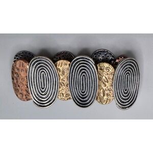 Mixed Metal Textured Oval Link Stretch Bracelet Silver Gold Copper Tone Boho
